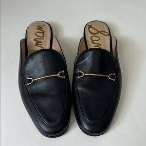 Sam Edelman Black Leather Mules with Gold Detail